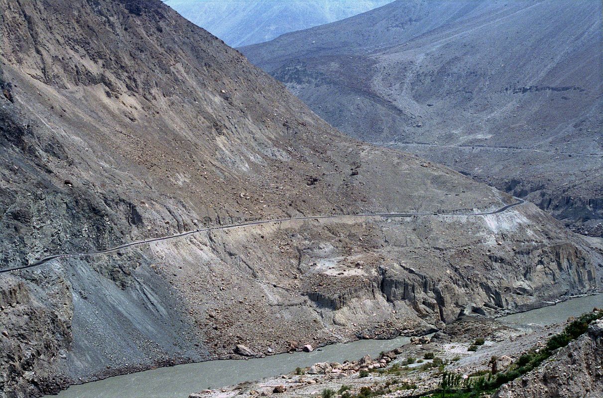 02 Karakoram Highway Snakes Above The Indus River At End Of Astor Valley On Way To Nanga Parbat Fairy Meadows After driving up the Astor Valley from Tarashing, we reached the Karakoram Highway, snaking above the Indus River, and then drive around the mountain to Rakhiot Bridge. From Rakhiot we must switch to a local jeep (union rules) for the 15km road to Tato.
